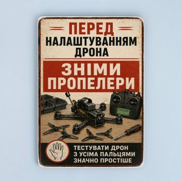 Постер &ldquo;Перед налаштуванням дрона &mdash; зніми пропелери&rdquo; pve0006 фото
