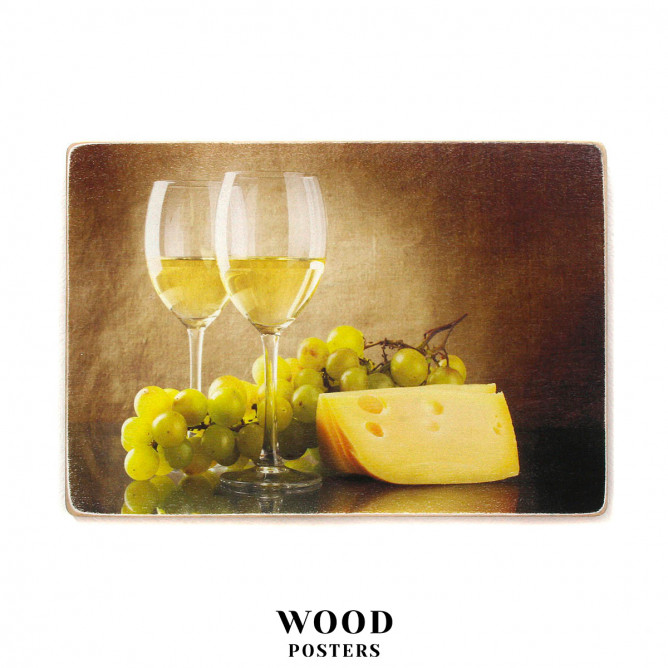 Постер "Два келихи білого вина з сиром і виноградом"